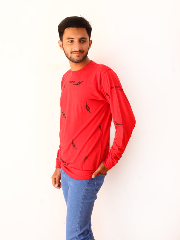 Red Jasnon Full Sleeve Printed T-Shirt For Men SN MTS76