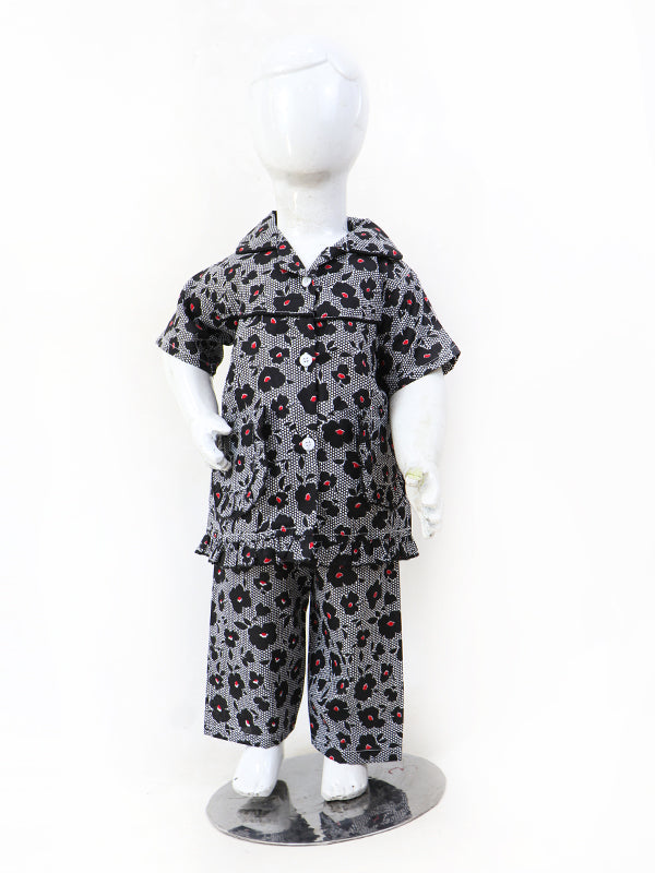 GNS01 NG Girls Cotton Night Suit 1Yrs - 5Yrs Flower Black