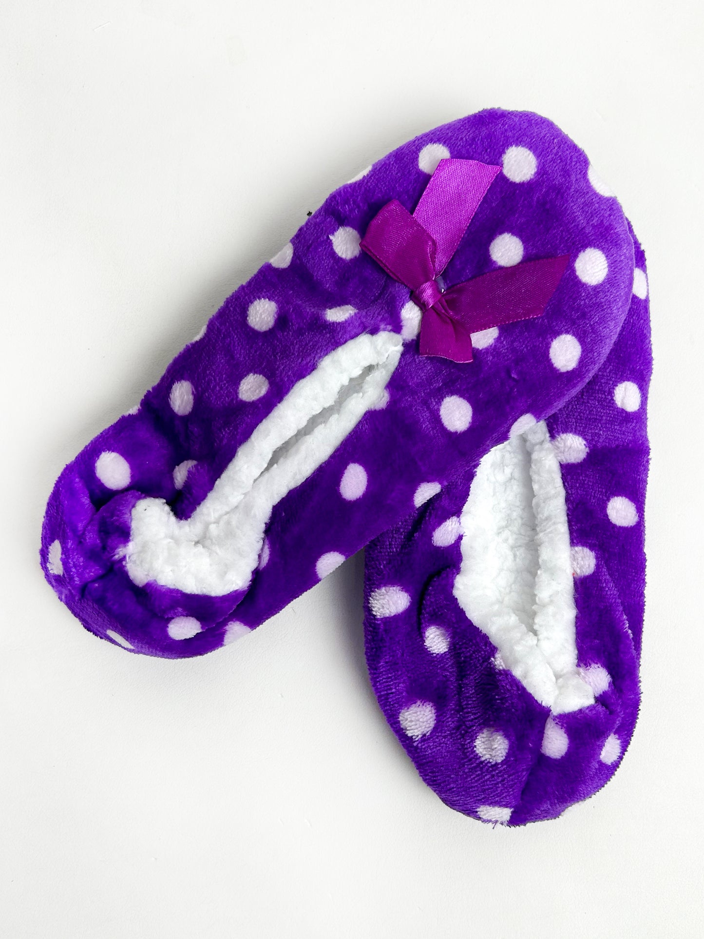 Dark Purple Polka Dots Fuzzy Slipper Socks FSS20