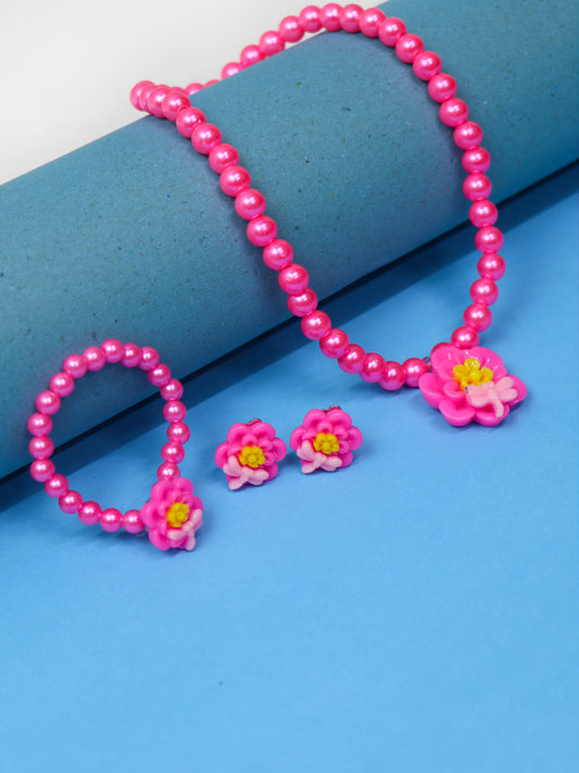 GJS07 Girl's Jewellery Set Flower Dark Pink