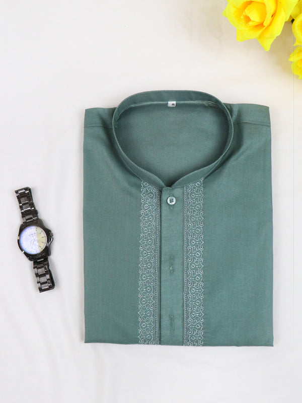100% Premium Cotton Kurta Sherwani Collar for Men Green Shade