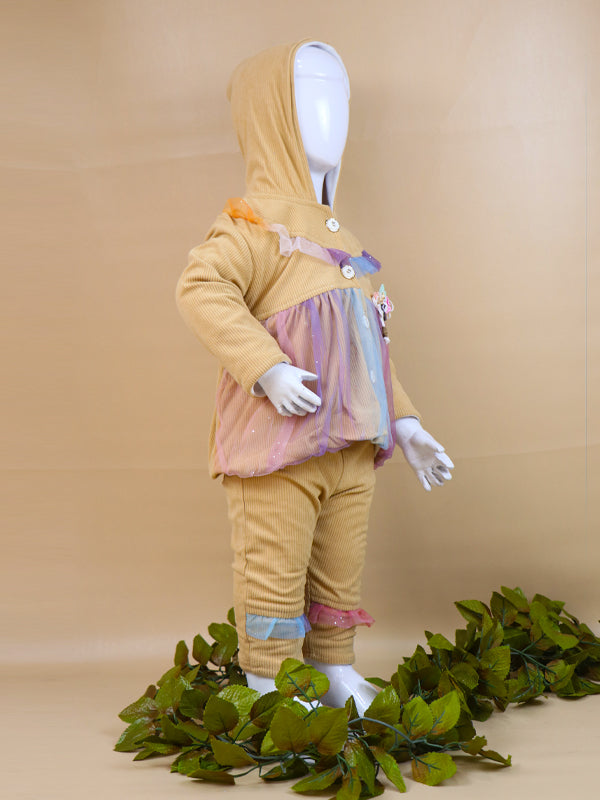 NBYS07 BG Hooded Newborn Baby Suit 0Mth - 6Mth Angel Light Brown