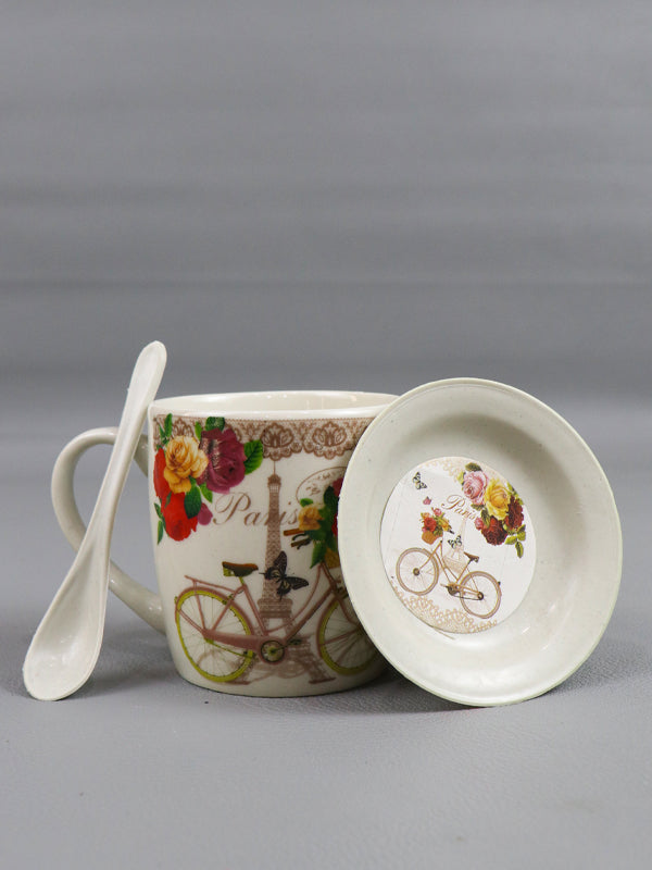 Paris Coffee Mug with Spoon Set & Lid
