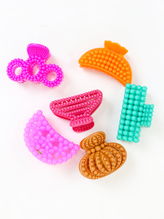 Pack Of 6 Hair Claw Clips for Women D02 - Multicolor