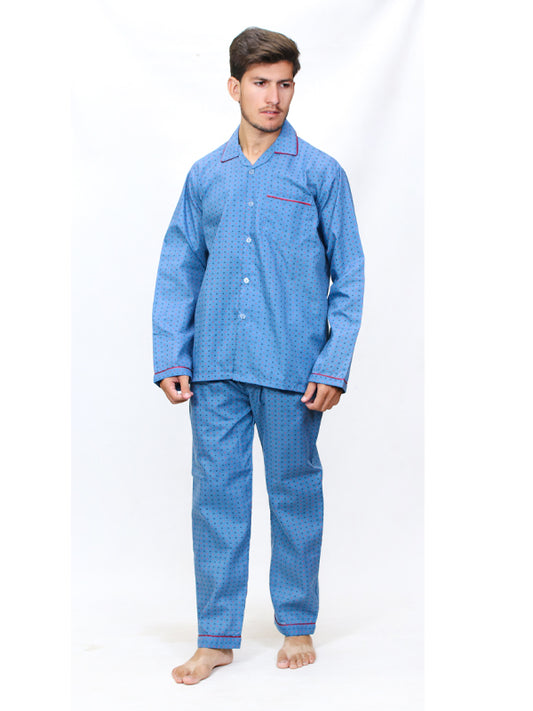 Men's 100% Cotton Printed Night Suit Design 01 Slate Blue