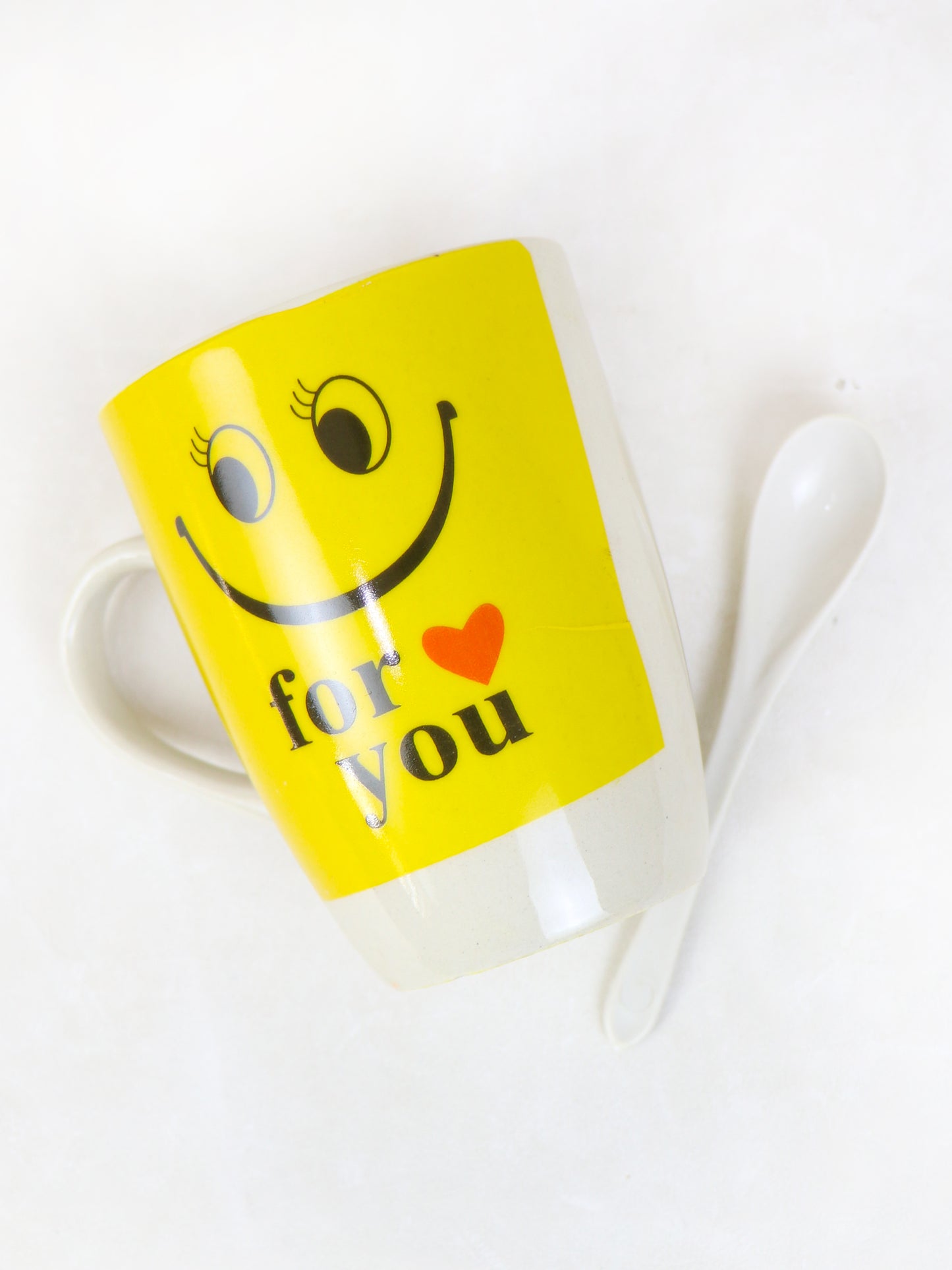 Smiley Coffee Mug with Spoon Set Yellow 01