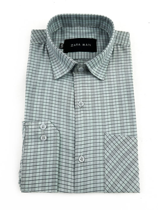 Green Checks Formal Dress Shirt For Men MFS333