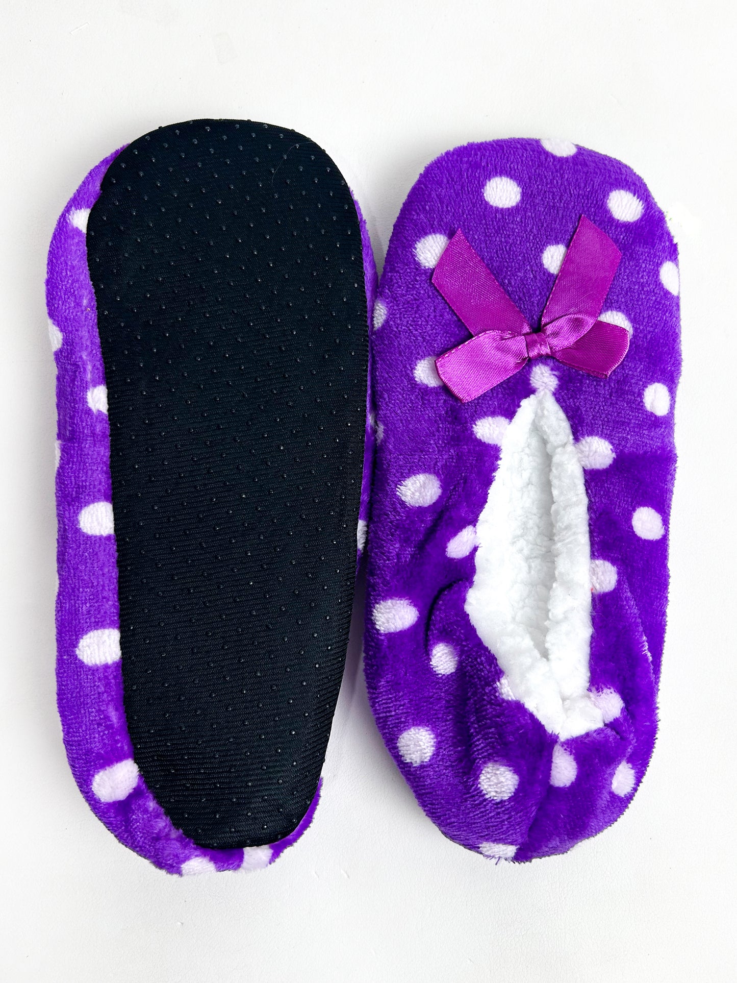 Dark Purple Polka Dots Fuzzy Slipper Socks FSS20