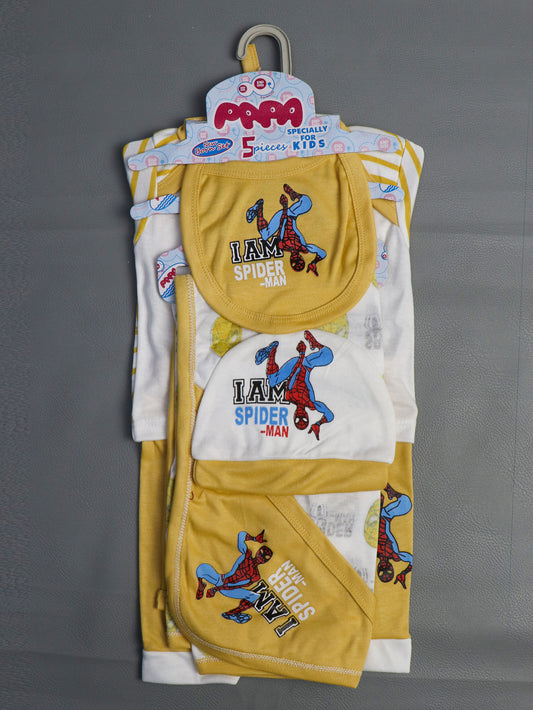 0Mth - 3Mth Spiderman Mustard 5Pcs Gift Set For Newborn NBGS78