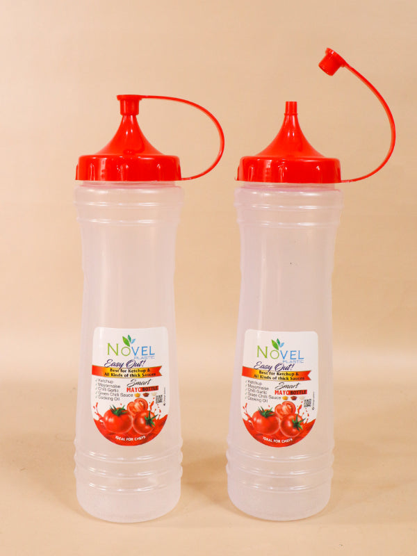 Pack Of 2 Red Novel Transparent Large Ketchup Bottle