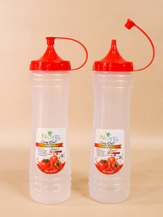 Pack Of 2 Red Novel Transparent Large Ketchup Bottle