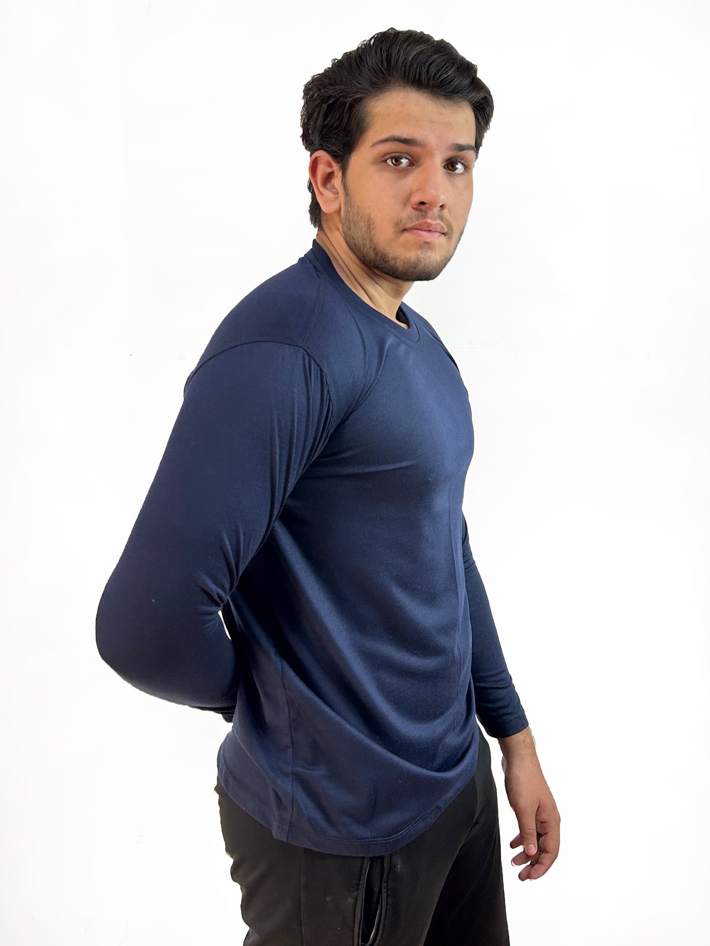 Navy Blue Plain Full Sleeves T-Shirt For Men MG MTS98