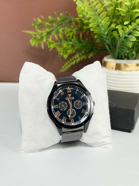 Black Mesh Strap Watch For Men MW226
