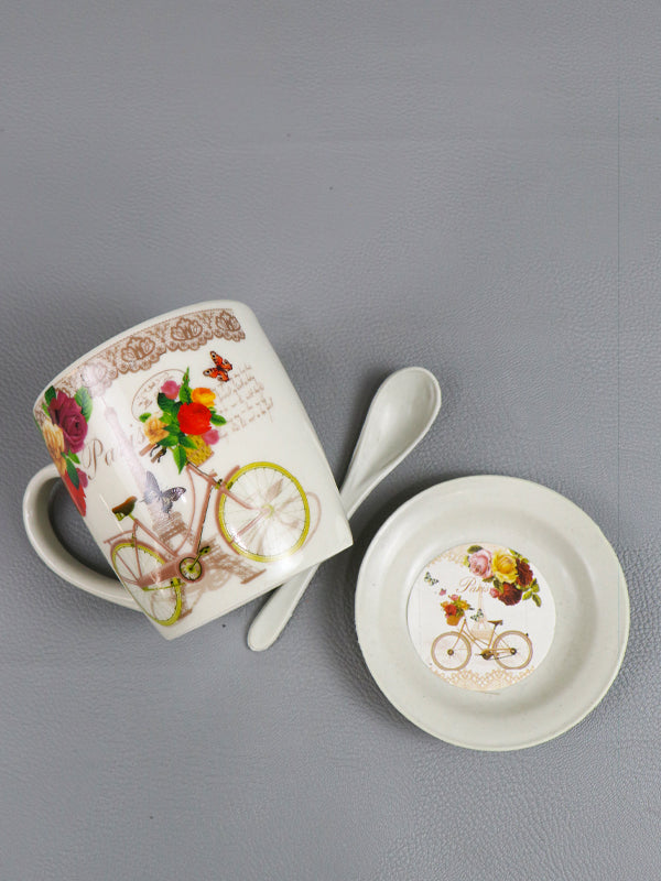 Paris Coffee Mug with Spoon Set & Lid
