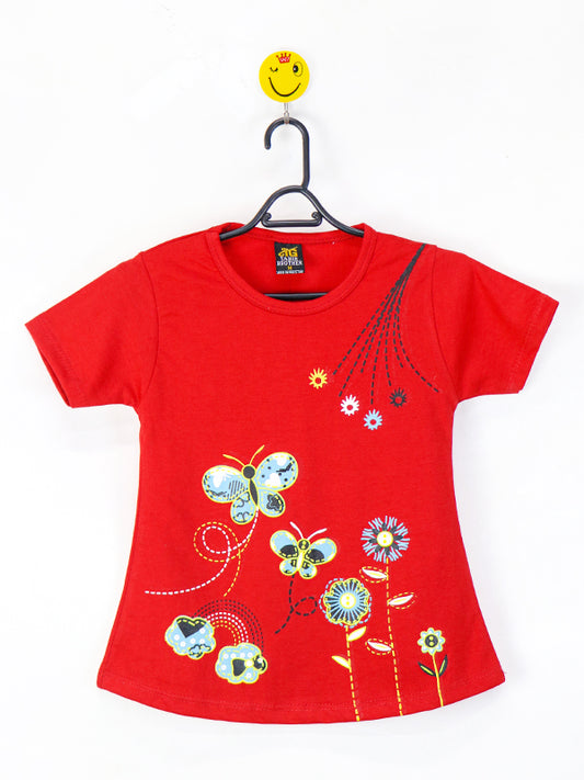TB Girls T-Shirt 2.5 Yrs - 7 Yrs Floral Red