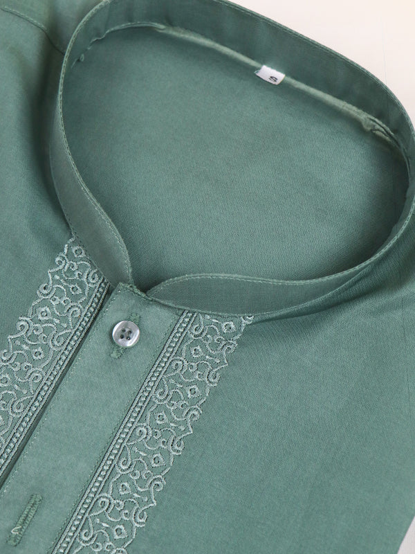 100% Premium Cotton Kurta Sherwani Collar for Men Green Shade