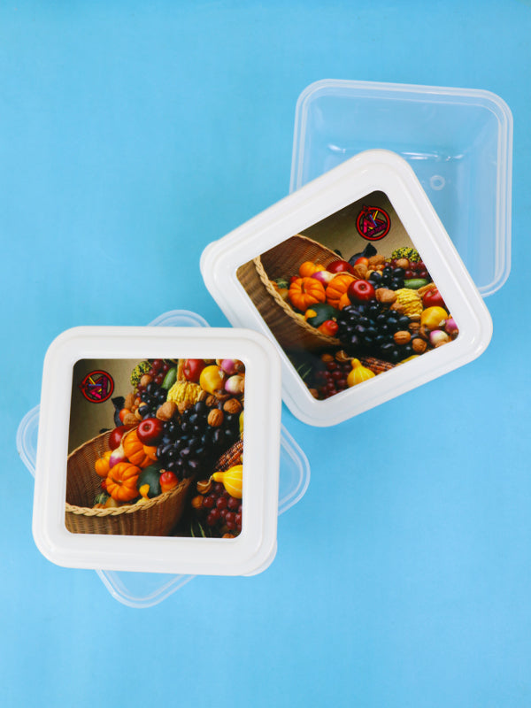 Pack of 2 Plastic Food Storage Box Mix Fruits