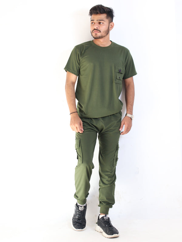 SN Men's Track Suit Pocket Plain Green