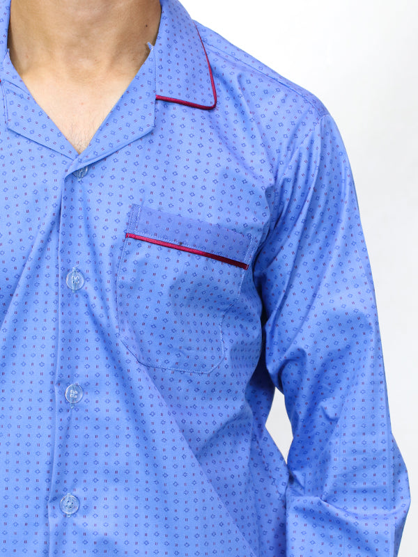 Men's 100% Cotton Printed Night Suit Design 01 BBlue
