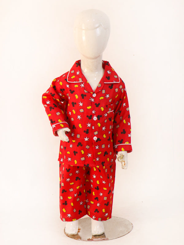 1Yrs - 5Yrs Mickey Red Cotton Night Suit For Kids NG BNS06