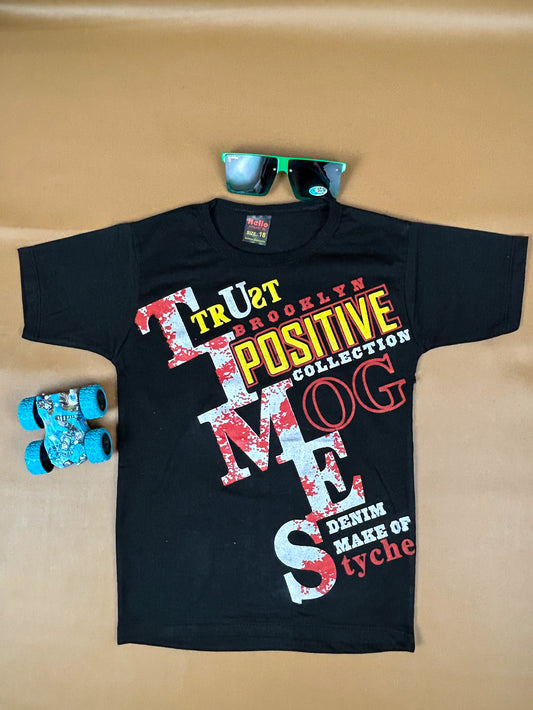 4Yrs - 9Yrs Positive Black T-Shirt For Boys BTS37