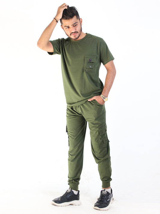 SN Men's Track Suit Pocket Plain Green