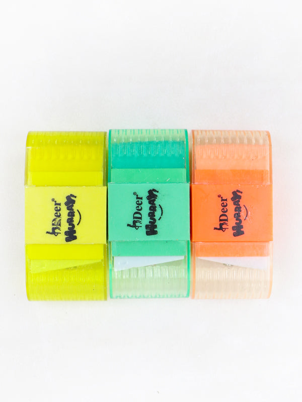 Derr Hurray Pack of 3 2in1 Sharpener & Eraser Multicolor