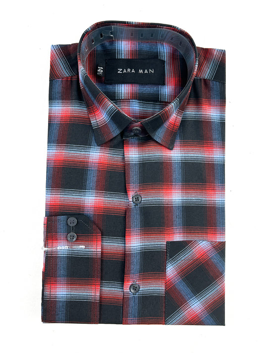 R Black Checks Formal Dress Shirt For Men MFS334