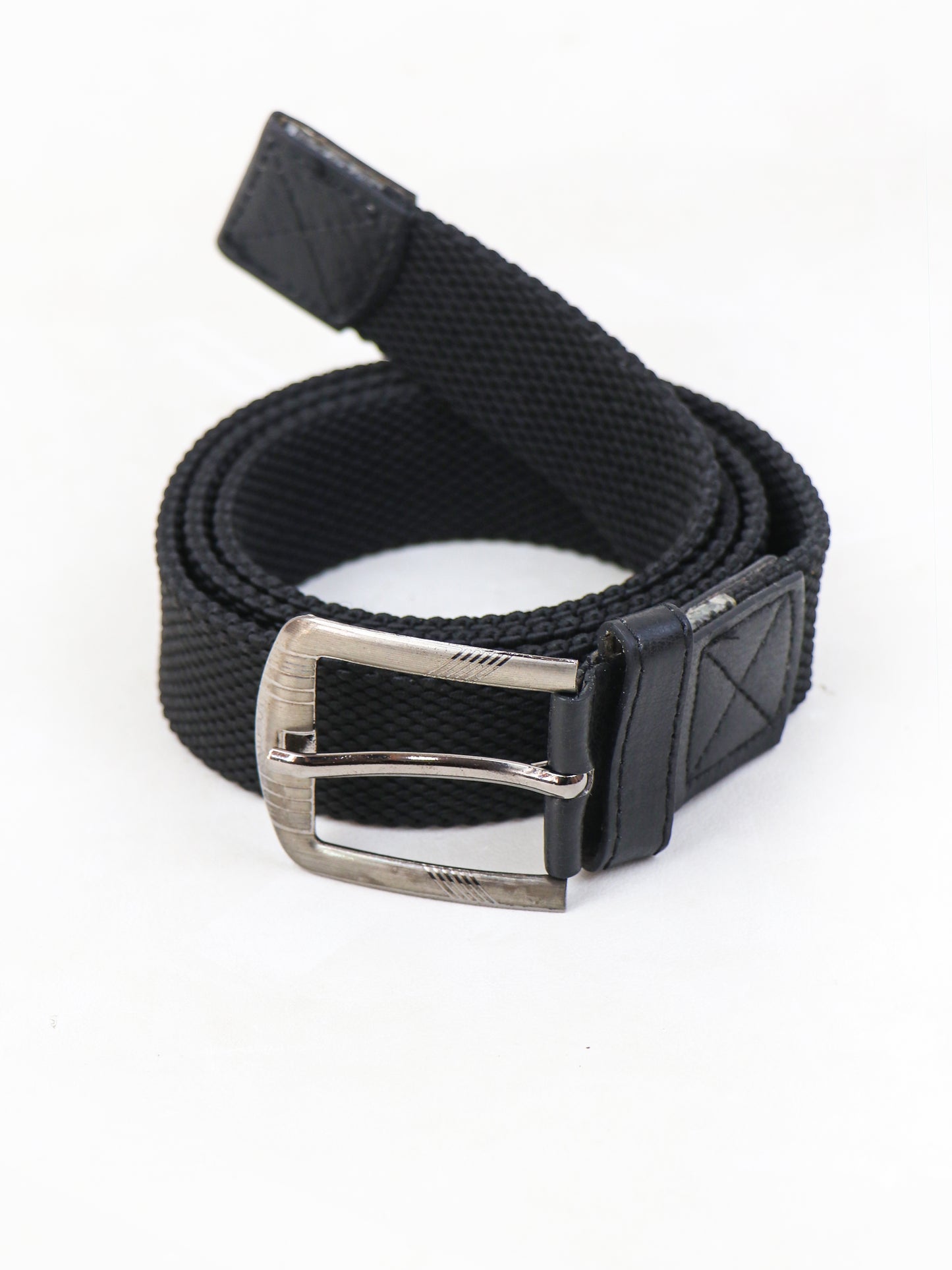 Men Canvas Elastic Fabric Woven Stretch Braided Belt Black