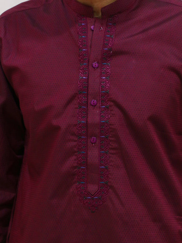 MSK35 Men's Chambray Kameez Shalwar Stitched Suit Cuff Maroon