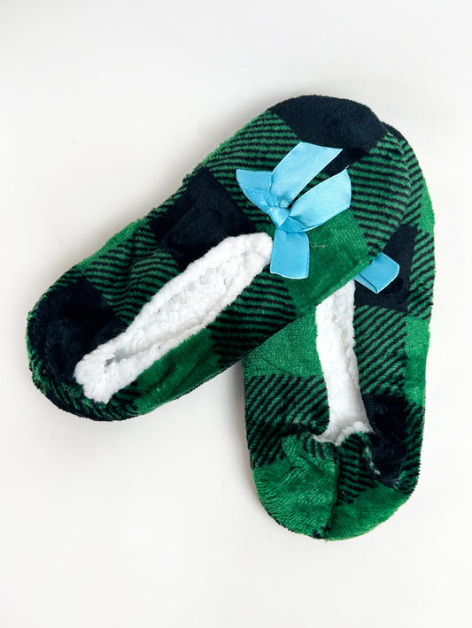 Bow Green Fuzzy Slipper Socks FSS10