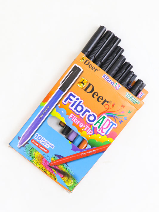 Pack Of 10 Fibro Art Fibre Tip Markers