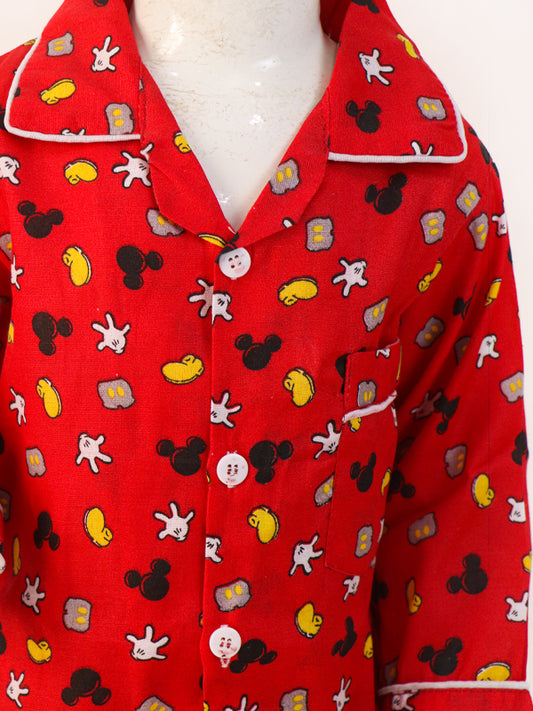 1Yrs - 5Yrs Mickey Red Cotton Night Suit For Kids NG BNS06