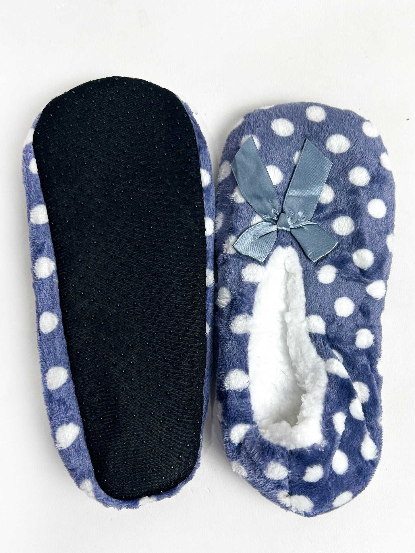 Grey Polka Dots Fuzzy Slipper Socks FSS21