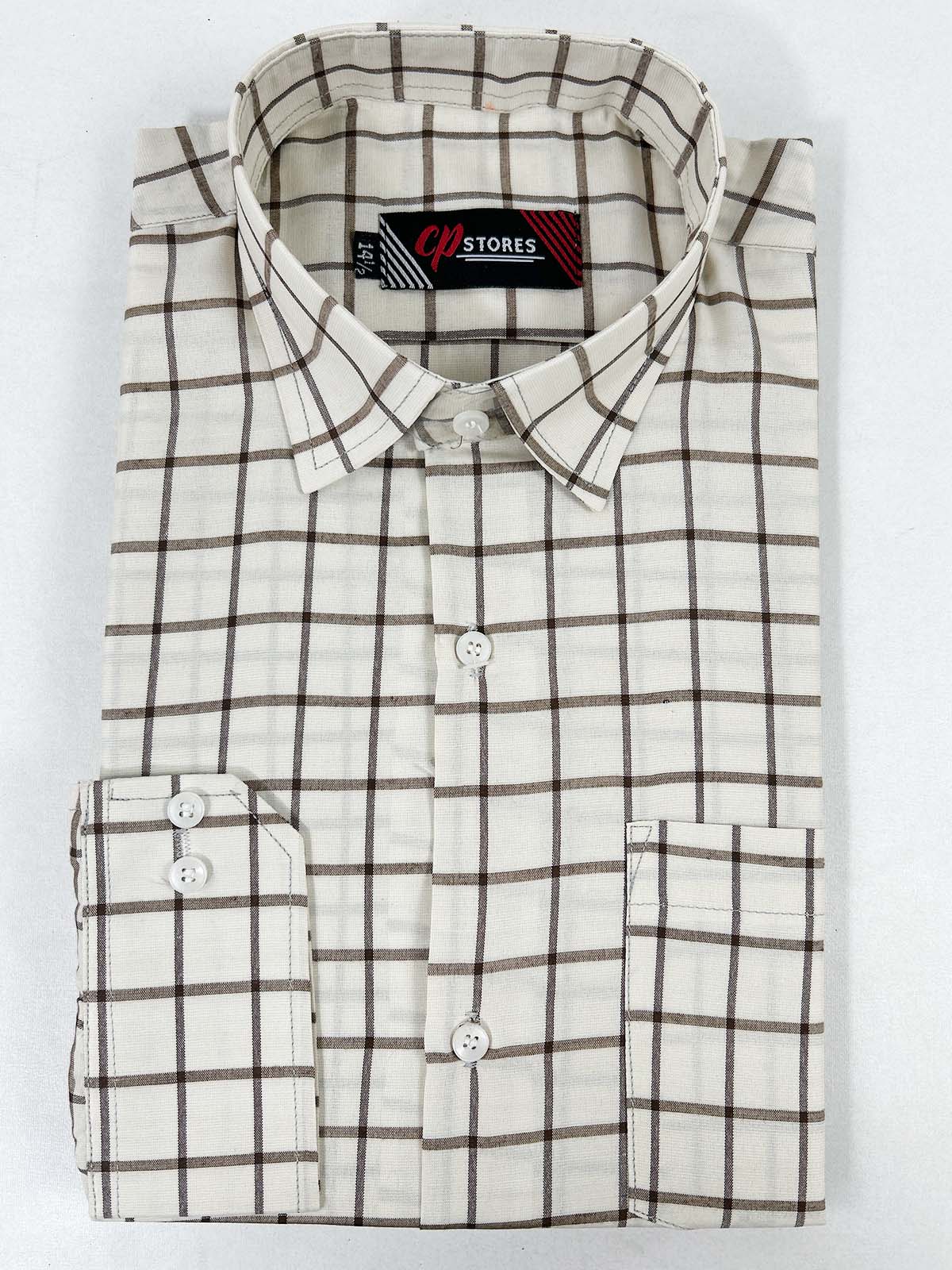 Beige Checks Formal Dress Shirt For Men MFS370