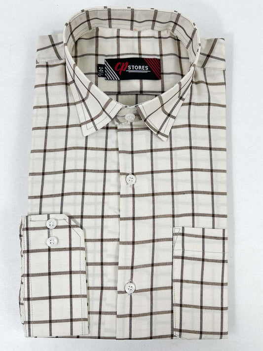 Beige Checks Formal Dress Shirt For Men MFS370