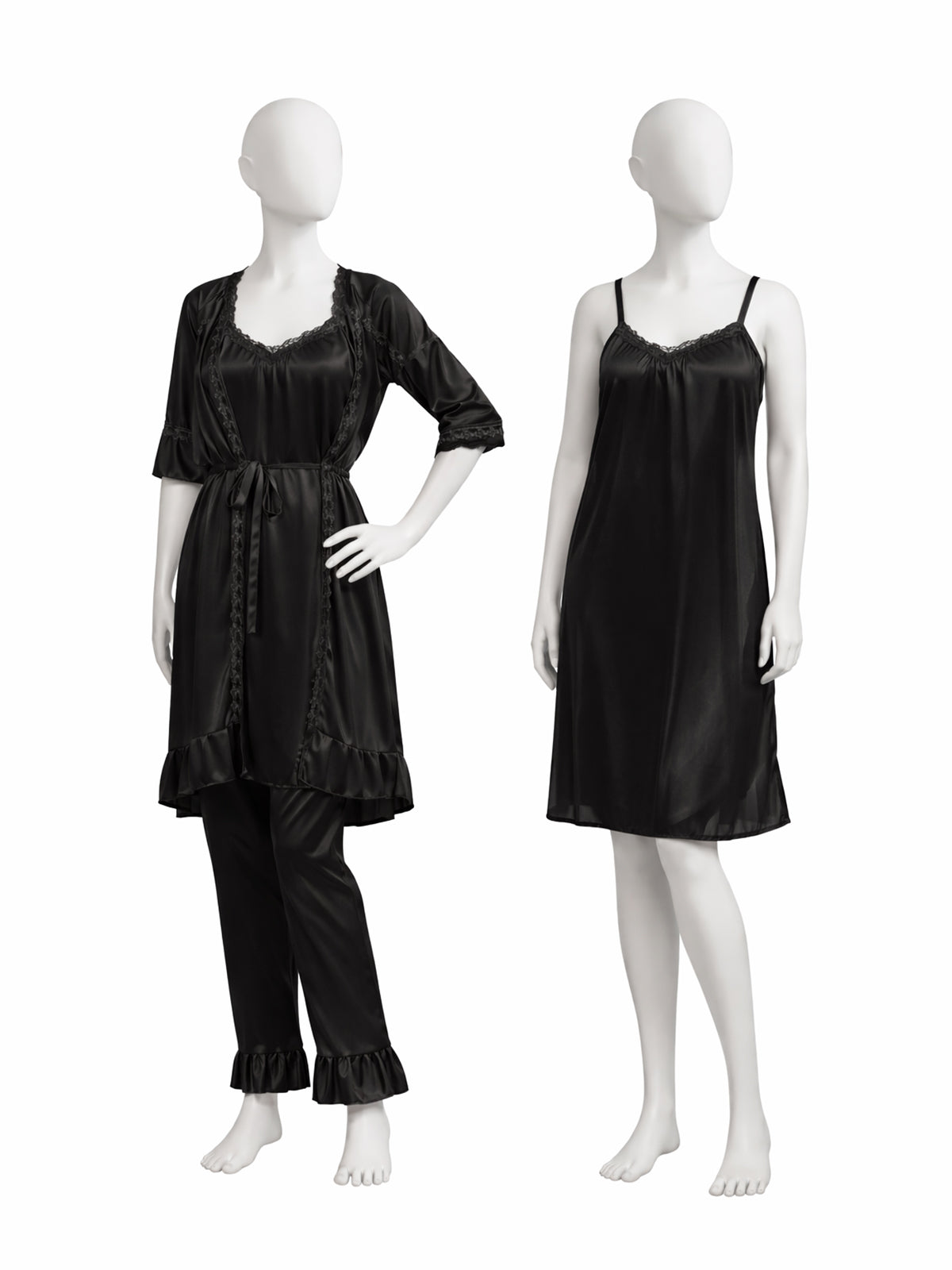 3 Piece Satin Black Nighty Set for Girls and Women WSN12