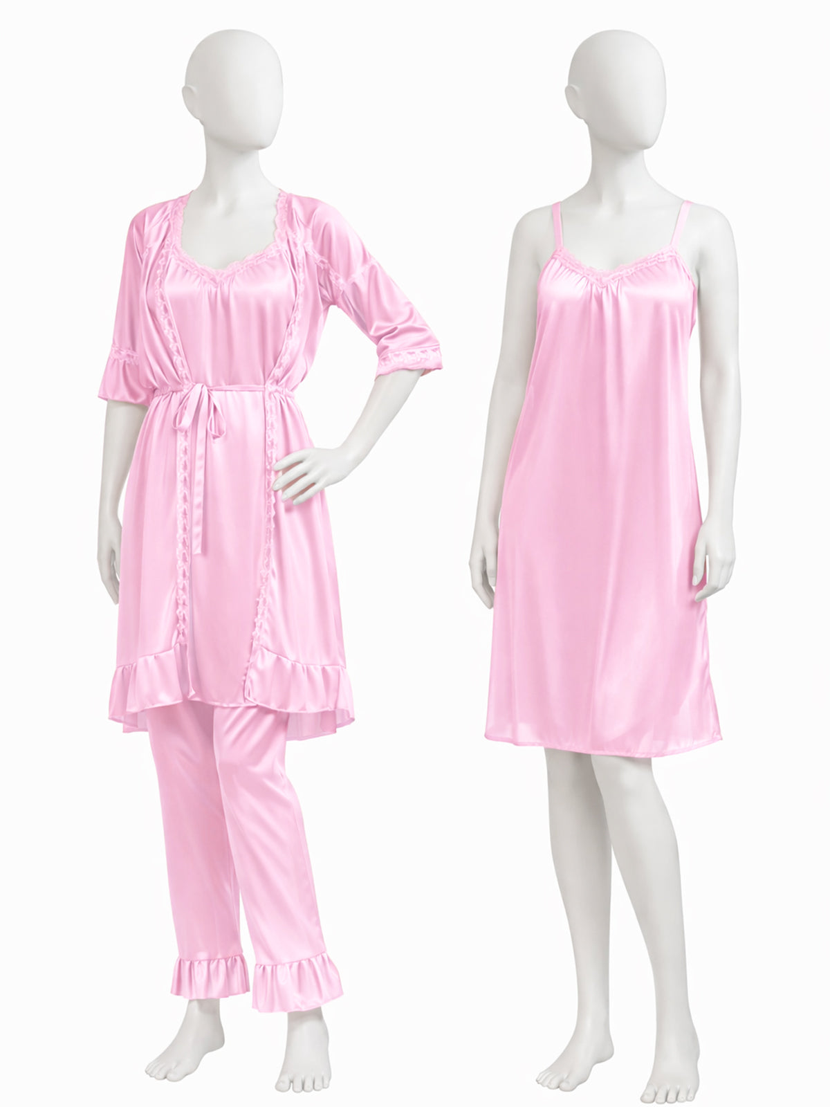 3 Piece Satin Pink Nighty Set for Girls and Women WSN15