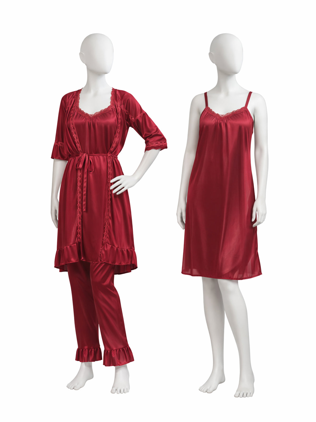 3 Piece Satin Red Nighty Set for Girls and Women WSN16