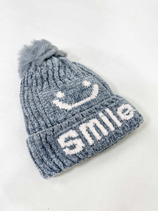 Smile Grey Beanie Winter Cap For Kids BWC27