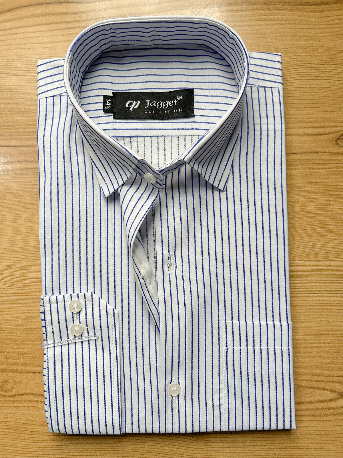 MFS737 White & Royal Blue Striped Formal Dress Shirt For Men