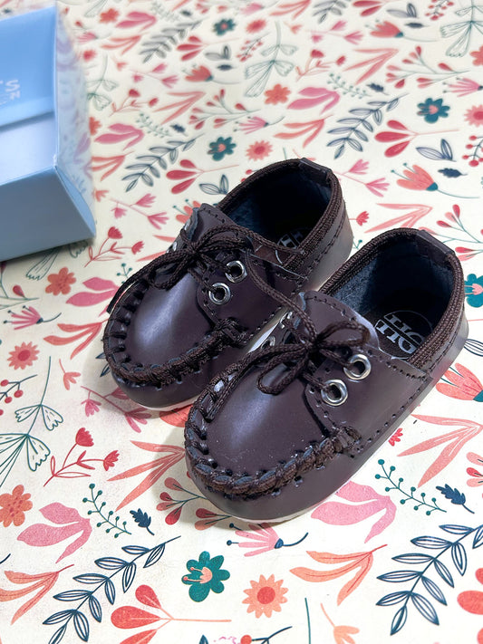 Chocolate Brown Lace-Up Moccasin Booties For Newborn NB124