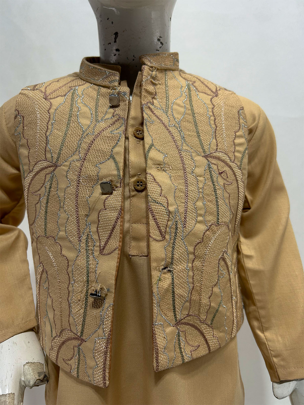 1Yr - 8Yrs Champagne Beige Kurta Pajama with Waistcoat For Boys AM BKS237