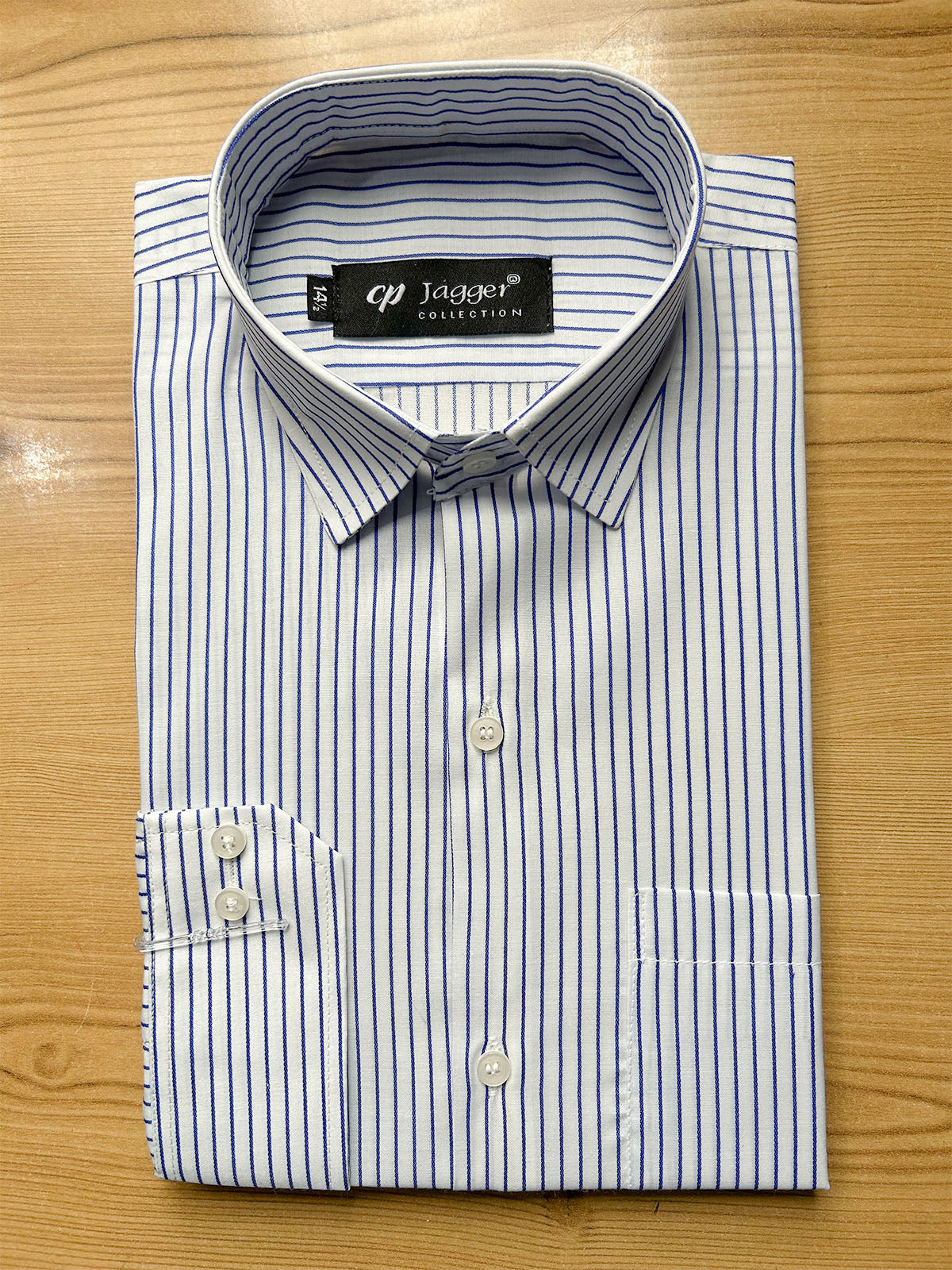 MFS737 White & Royal Blue Striped Formal Dress Shirt For Men