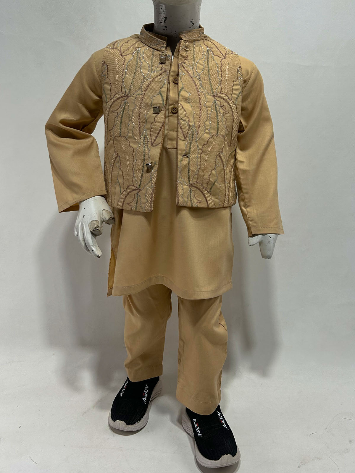 1Yr - 8Yrs Champagne Beige Kurta Pajama with Waistcoat For Boys AM BKS237