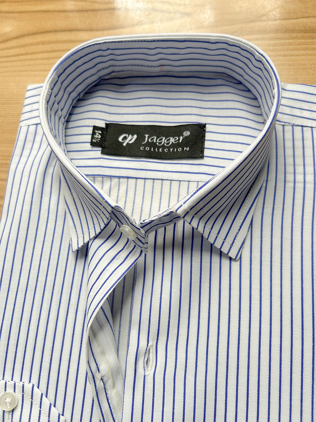 MFS737 White & Royal Blue Striped Formal Dress Shirt For Men