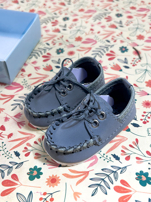 Slate Grey Lace-Up Moccasin Booties For Newborn NB123