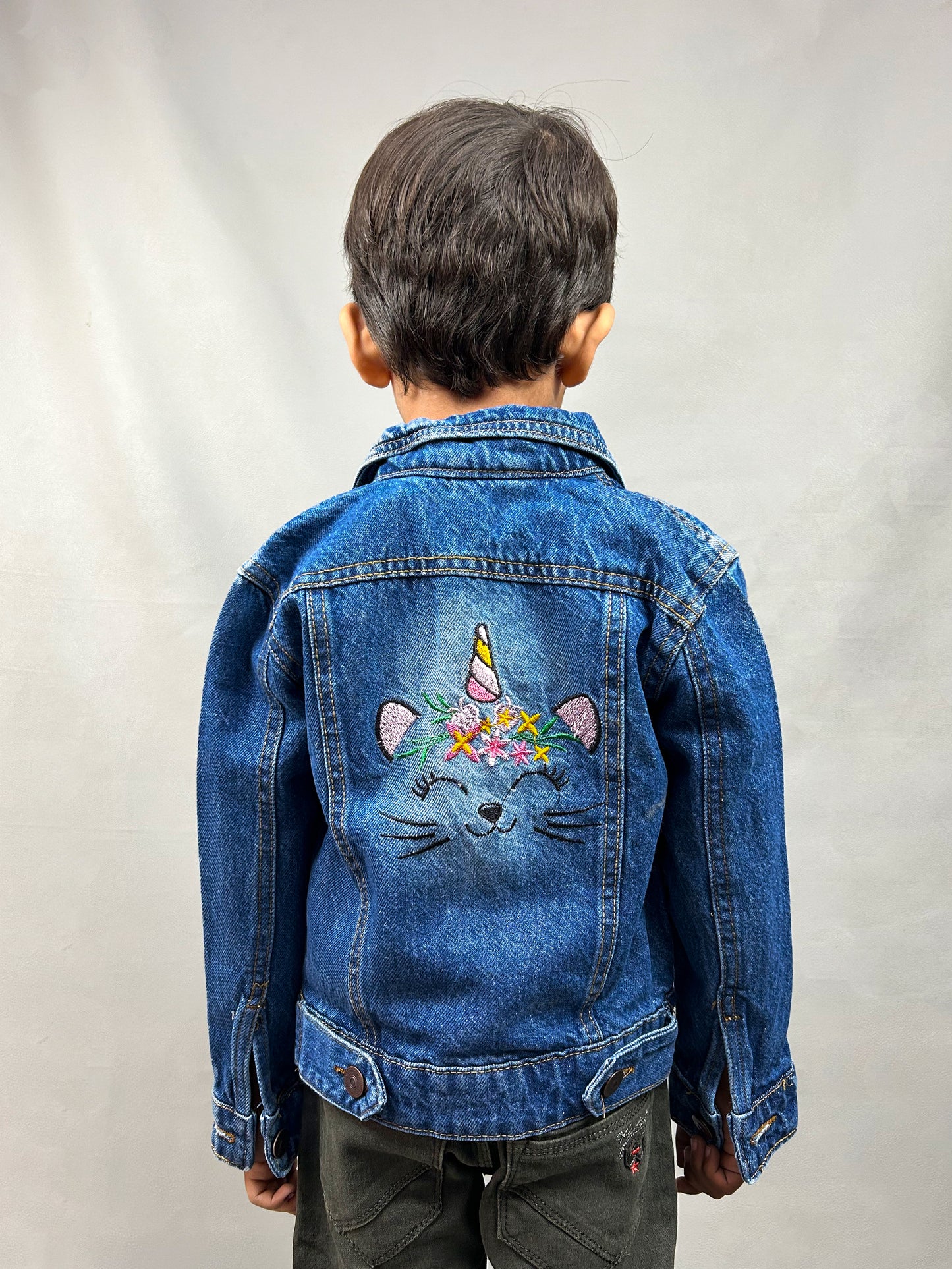 6Mth- 8Yrs Unicorn Faded Dusk Blue Denim Jacket For Kids KJ18