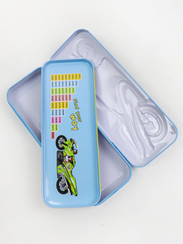 PB08 Metal Pencil Box For Kids Racing Bike Blue