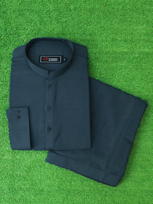 828/1 Men's Kameez Shalwar Stitched Suit Sea Blue 5
